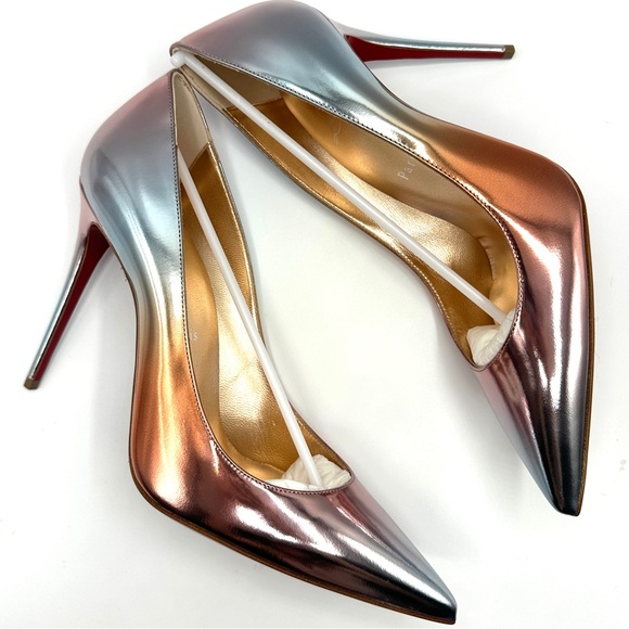 NEW Christian Louboutin Kate 100 Specchio Degrade Metallic Leather Rainbow Heels - Picture 4 of 9